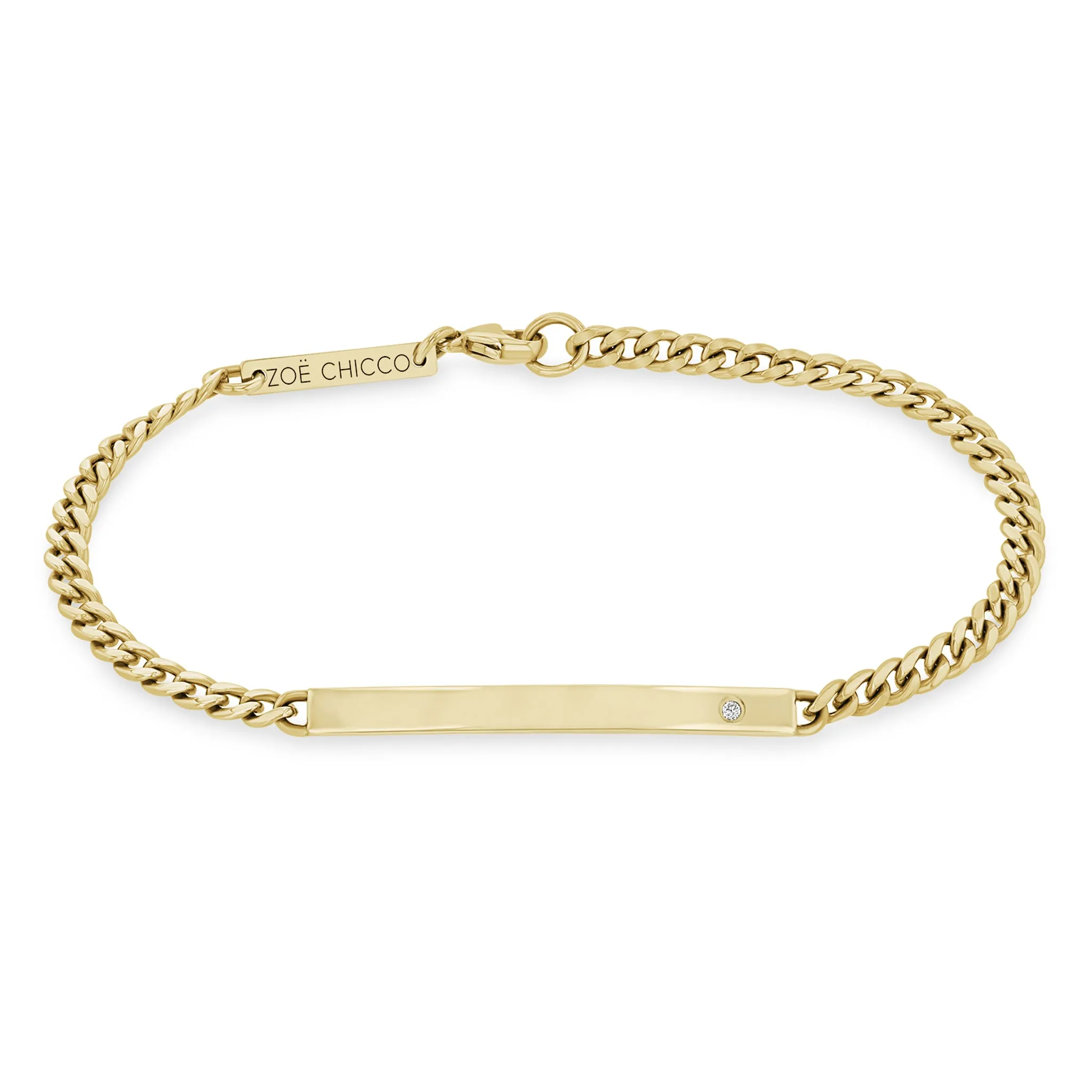 14k Small Curb Chain ID Bracelet with Diamond