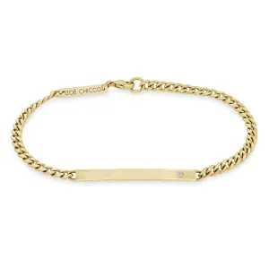 14k Small Curb Chain ID Bracelet with Diamond