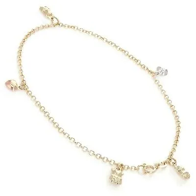 14k Tri Color Gold Bear & Heart Anklet Bracelet Charm 10" 2.35mm 4.5 grams