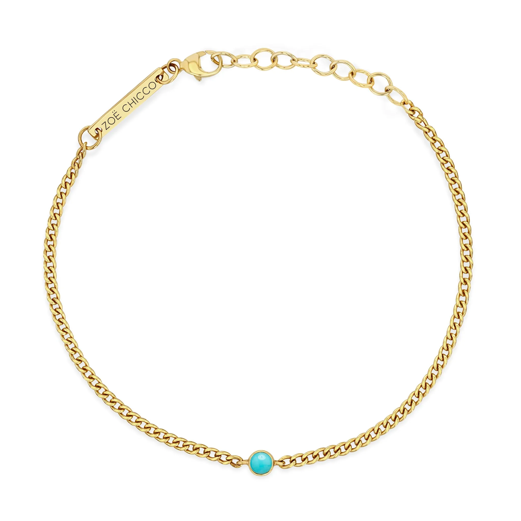 14k Turquoise Bezel XS Curb Chain Bracelet