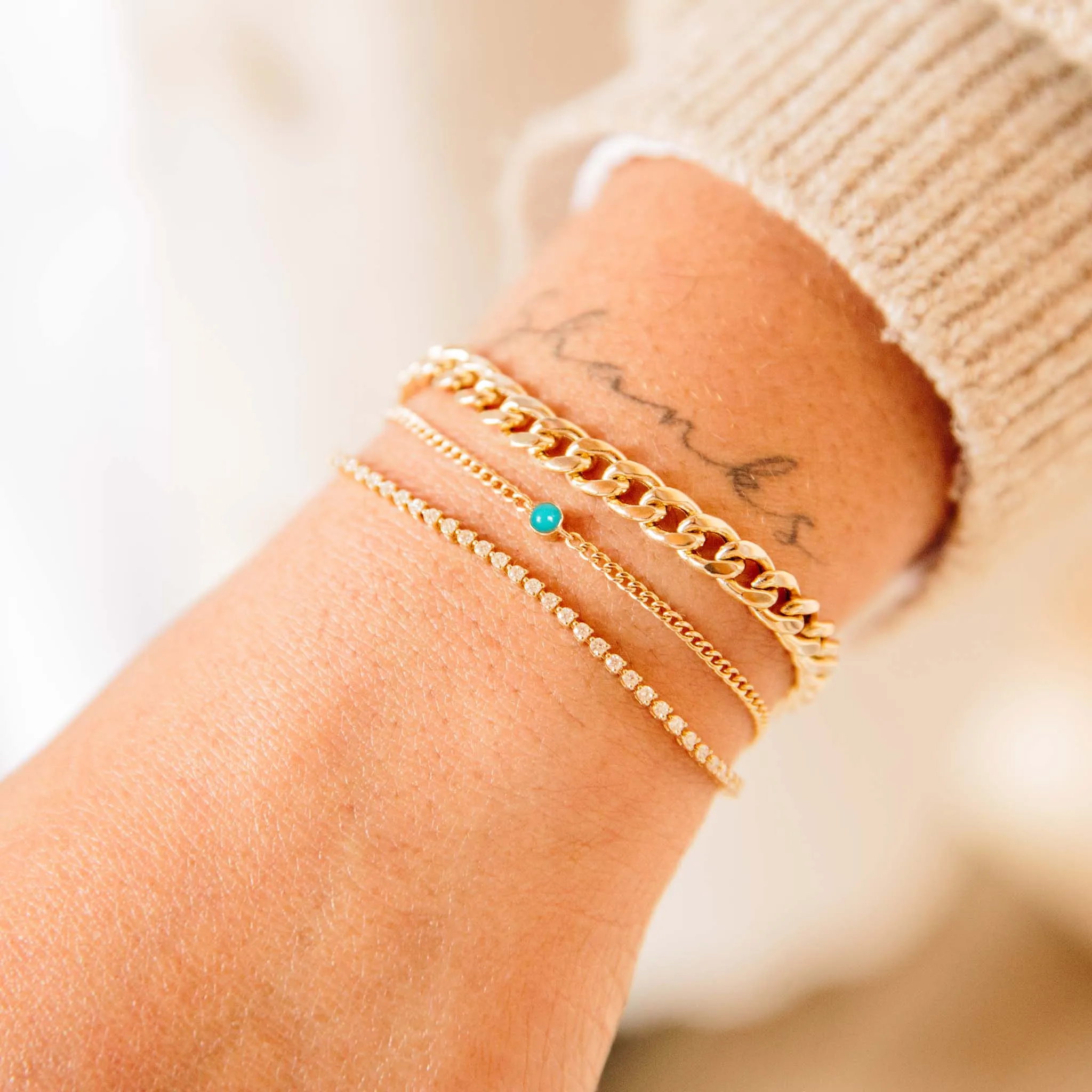 14k Turquoise Bezel XS Curb Chain Bracelet