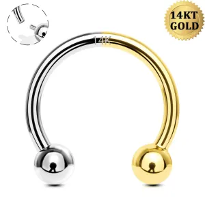 14K White and Yellow Gold 16G Internally Threaded Horseshoe Septum Jewelry