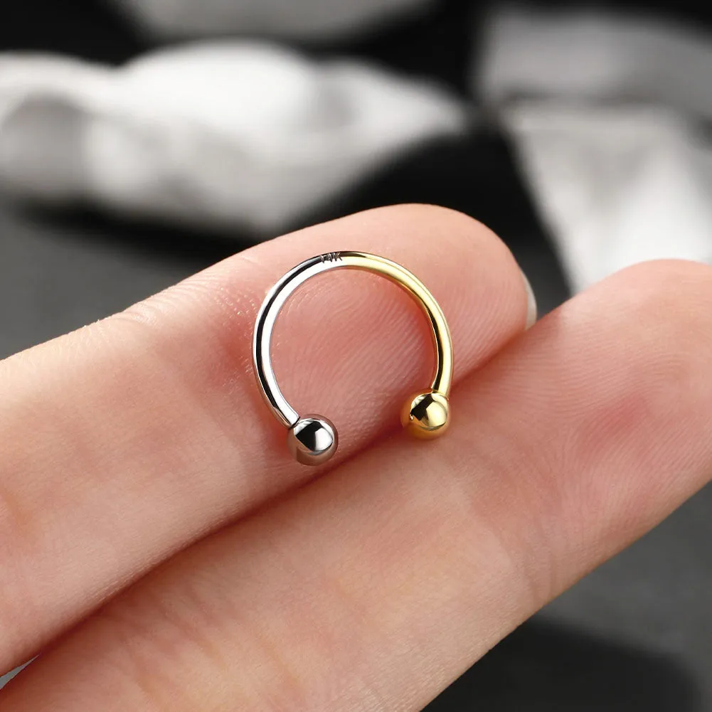 14K White and Yellow Gold 16G Internally Threaded Horseshoe Septum Jewelry