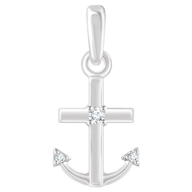 14K White Gold .03 CTW Natural Diamond Anchor Pendant