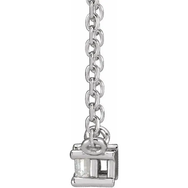 14K White Gold .07 CT Natural Diamond Solitaire 16" Necklace