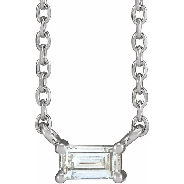 14K White Gold .07 CT Natural Diamond Solitaire 16" Necklace