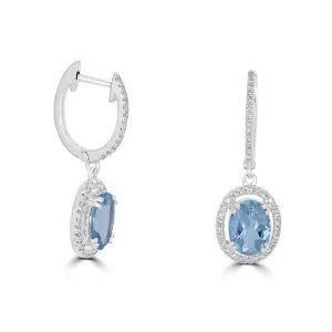 14k White Gold 2.06ct Aquamarine & .25cttw Diamond Dangle Earrings