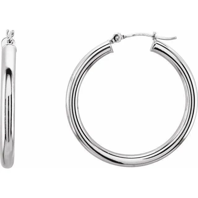 14K White Gold 25 mm Tube Hoop Earrings