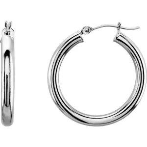 14K White Gold 25 mm Tube Hoop Earrings