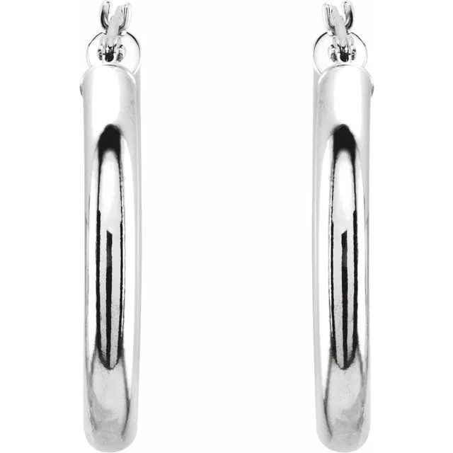 14K White Gold 25 mm Tube Hoop Earrings