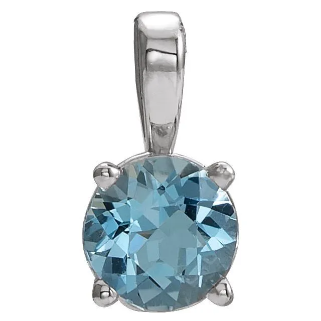 14K White Gold 3 mm Natural Blue Zircon Pendant