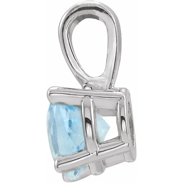14K White Gold 3 mm Natural Blue Zircon Pendant