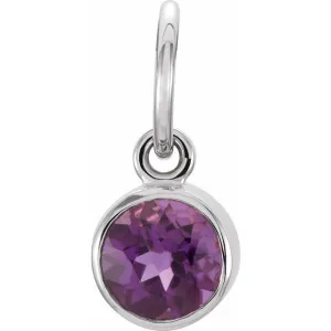 14K White Gold 4 mm Round Imitation Amethyst Birthstone Charm