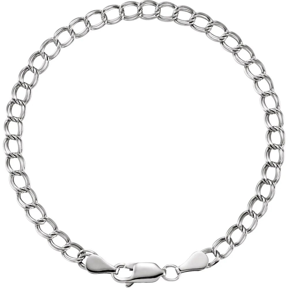 14k White Gold 4mm Solid Charm 7" Bracelet