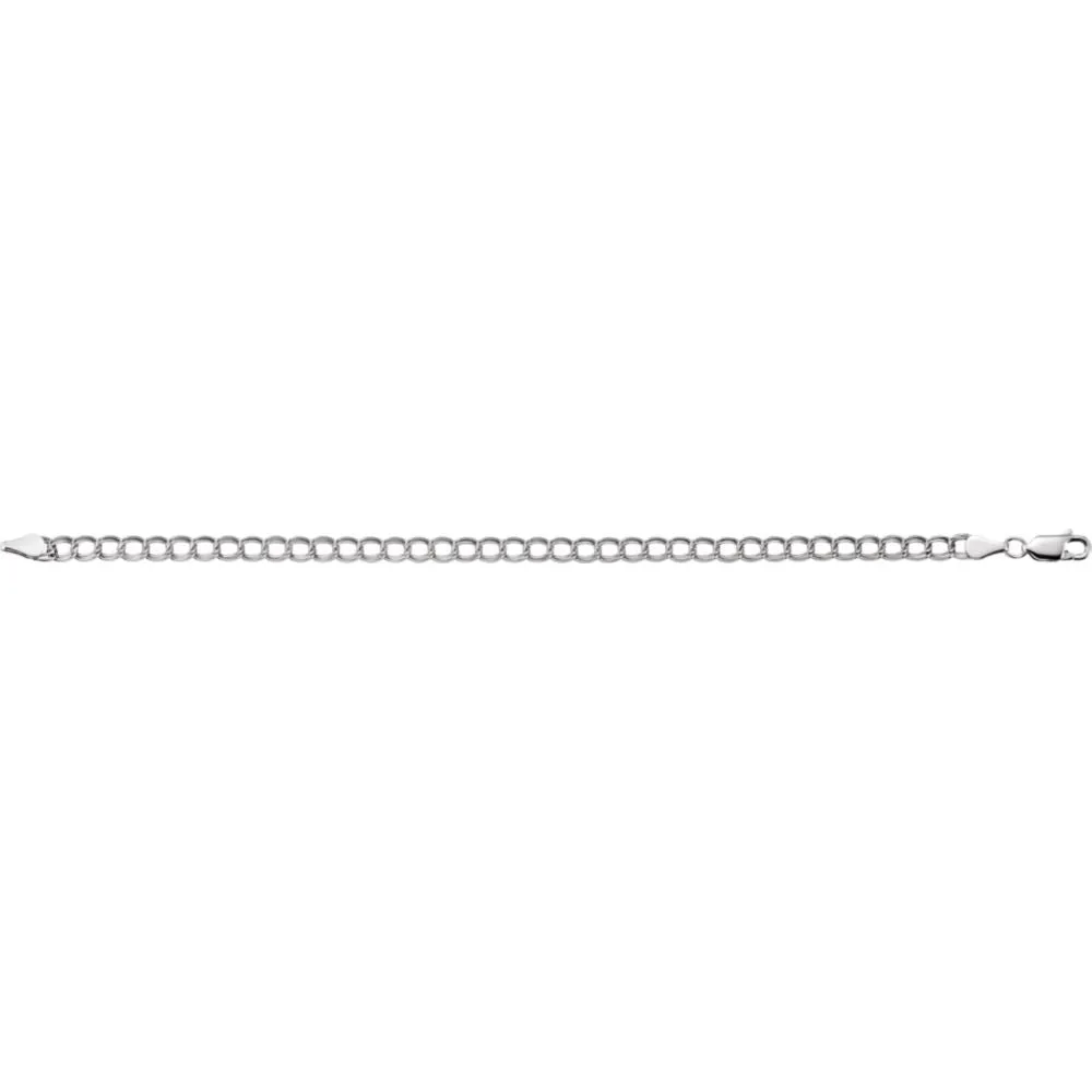 14k White Gold 4mm Solid Charm 7" Bracelet
