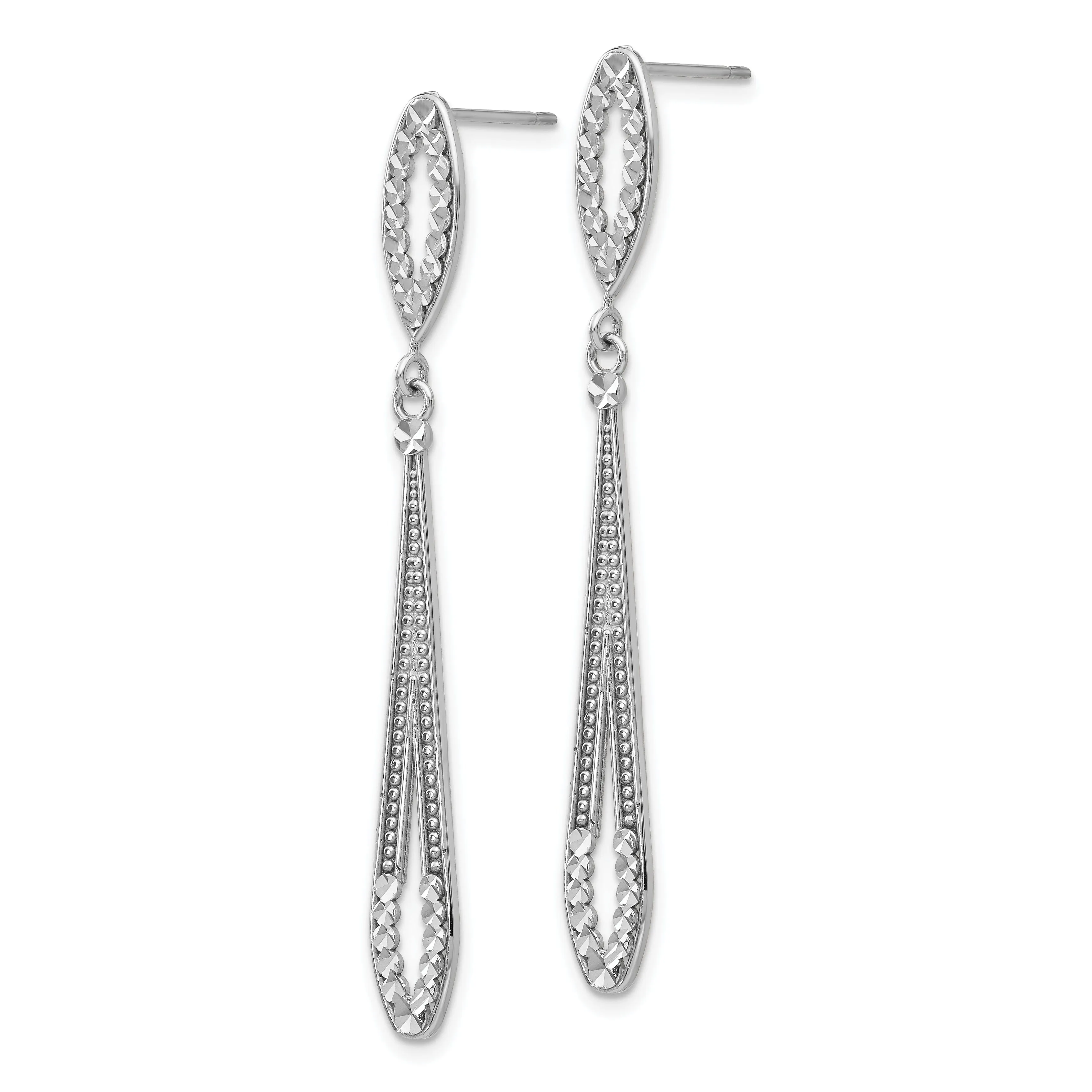 14k White Gold Diamond Cut Dangle Earrings