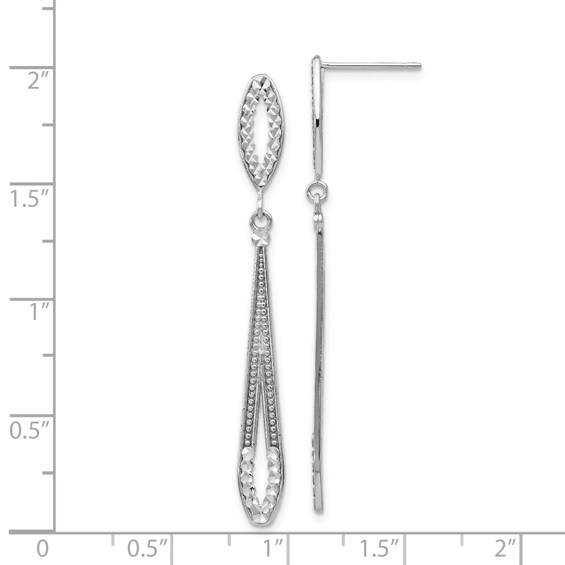 14k White Gold Diamond Cut Dangle Earrings