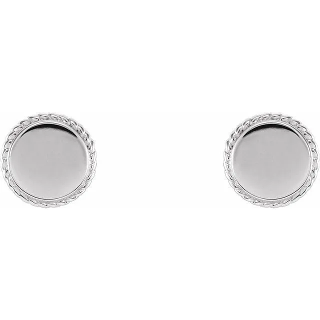 14K White Gold Engravable Rope Earrings