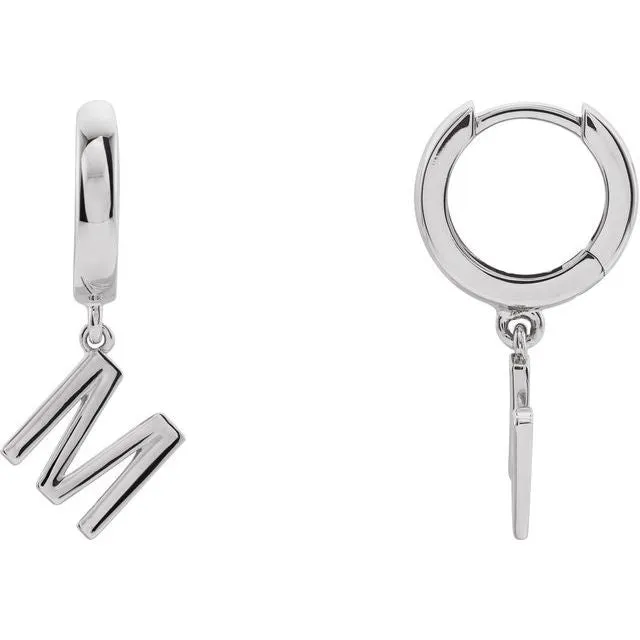 14K White Gold Initial M Hinged Huggie Earring