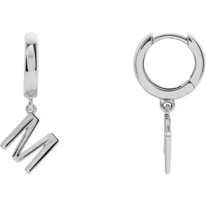 14K White Gold Initial M Hinged Huggie Earring