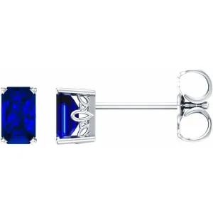 14K White Gold Lab-Grown Blue Sapphire Earrings