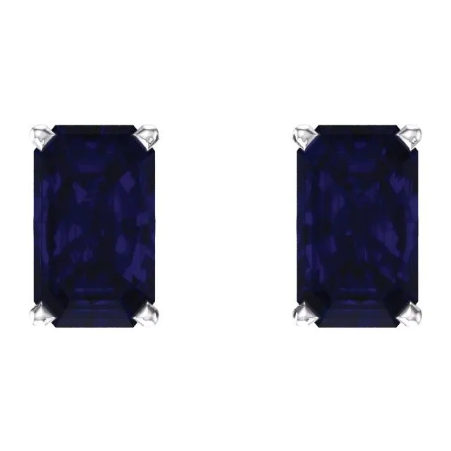 14K White Gold Lab-Grown Blue Sapphire Earrings