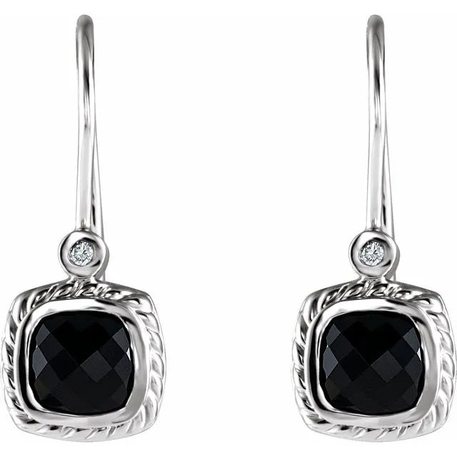 14K White Gold Onyx & .03 CT Diamond Rope Design Earrings