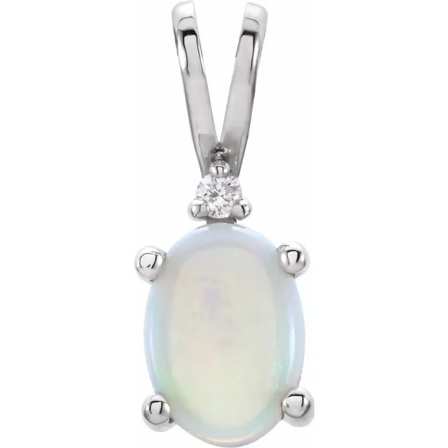 14K White Gold Opal & .01 Diamond Pendant