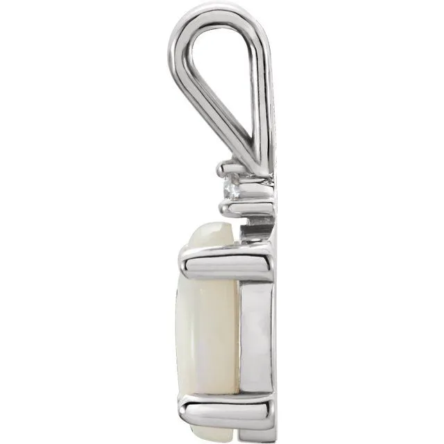14K White Gold Opal & .01 Diamond Pendant