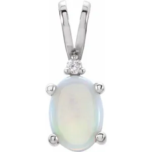 14K White Gold Opal & .01 Diamond Pendant