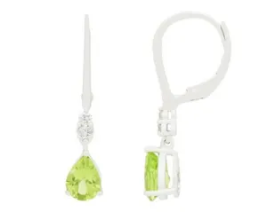 14K White Gold Peridot and Diamond Dangle Earrings