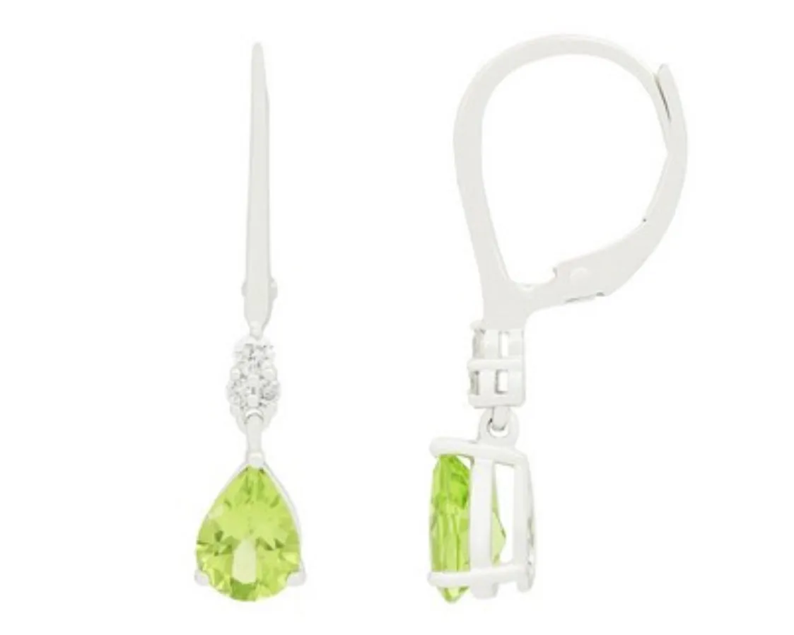 14K White Gold Peridot and Diamond Dangle Earrings