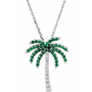14K White Gold Tsavorite Garnet & .08 CTW Diamond 16" Necklace