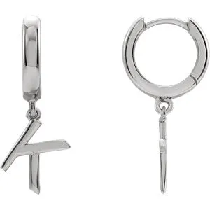 14K White Initial K Earring