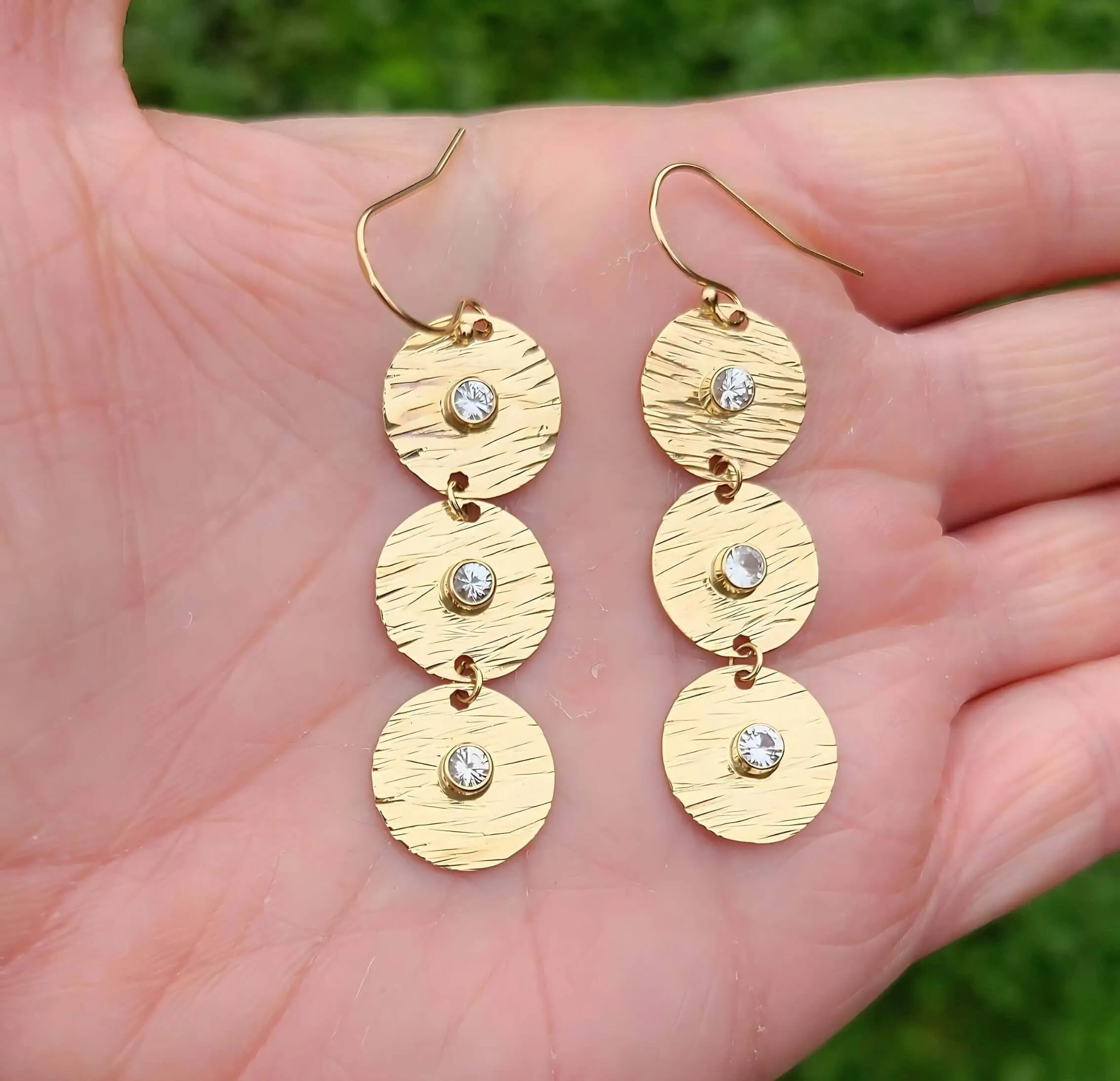 14K White Sapphire Earrings in Yellow Gold