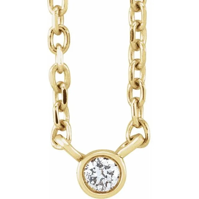 14K Yellow Gold .02 CT Natural Diamond Solitaire 16-18" Necklace