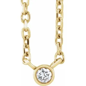 14K Yellow Gold .02 CT Natural Diamond Solitaire 16-18" Necklace