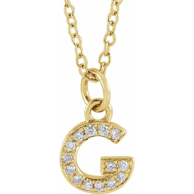 14K Yellow Gold .05 CTW Natural Diamond Petite Initial G 16-18" Necklace