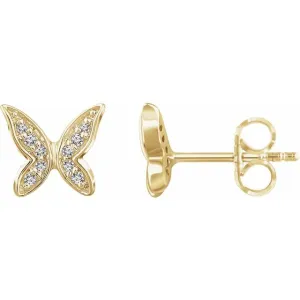 14K Yellow Gold .07 CTW Natural Diamond Butterfly Youth Earrings