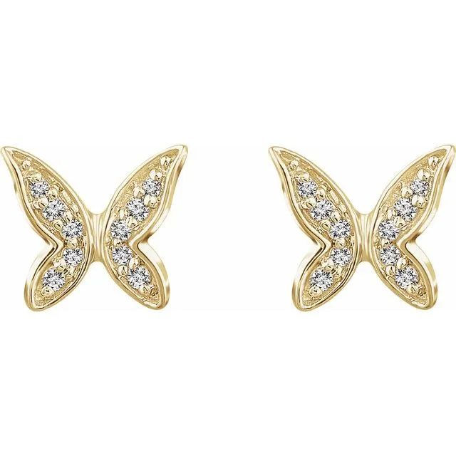 14K Yellow Gold .07 CTW Natural Diamond Butterfly Youth Earrings