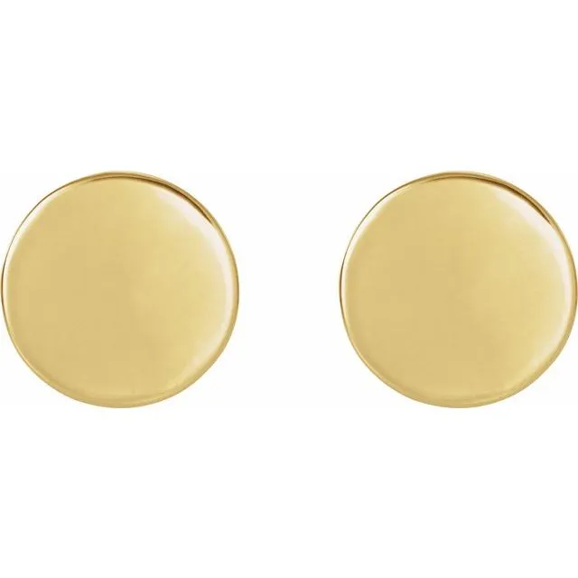 14K Yellow Gold 10 mm Engravable Disc Earrings