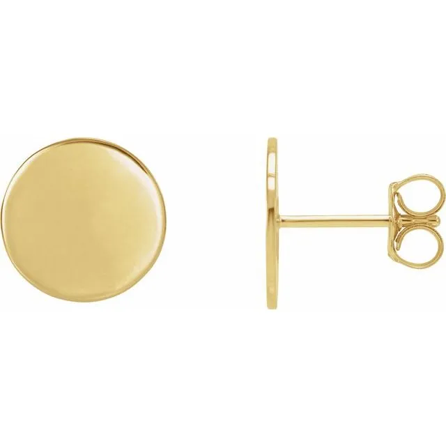 14K Yellow Gold 10 mm Engravable Disc Earrings