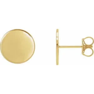 14K Yellow Gold 10 mm Engravable Disc Earrings
