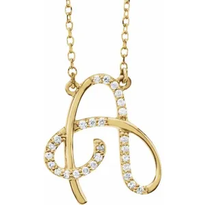 14K Yellow Gold 1/10 CTW Natural Diamond Initial A 16" Necklace