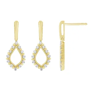 14K Yellow Gold 1/4Ct Diamond Dangle Earrings