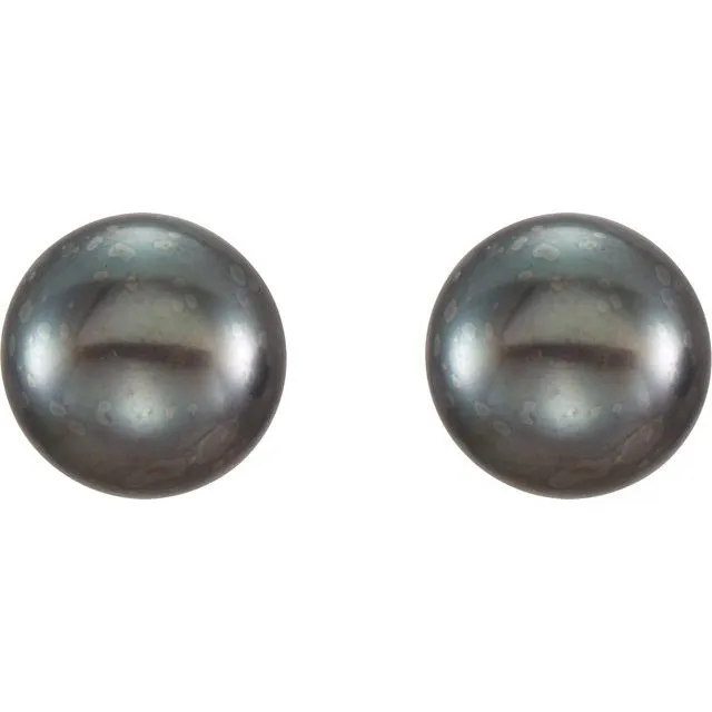 14K Yellow Gold 6-7 mm Cultured Black Freshwater Pearl Earrings
