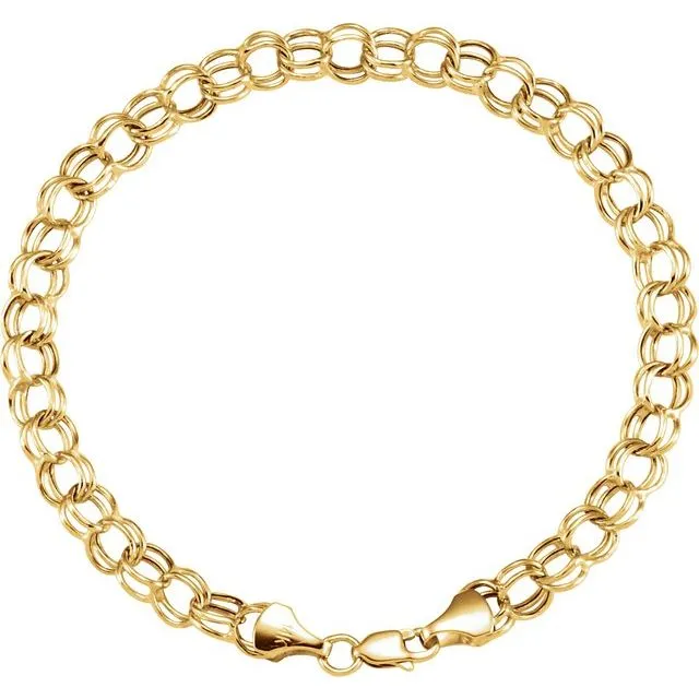 14K Yellow Gold 7.9 mm Hollow Double Link Charm 7.25" Bracelet