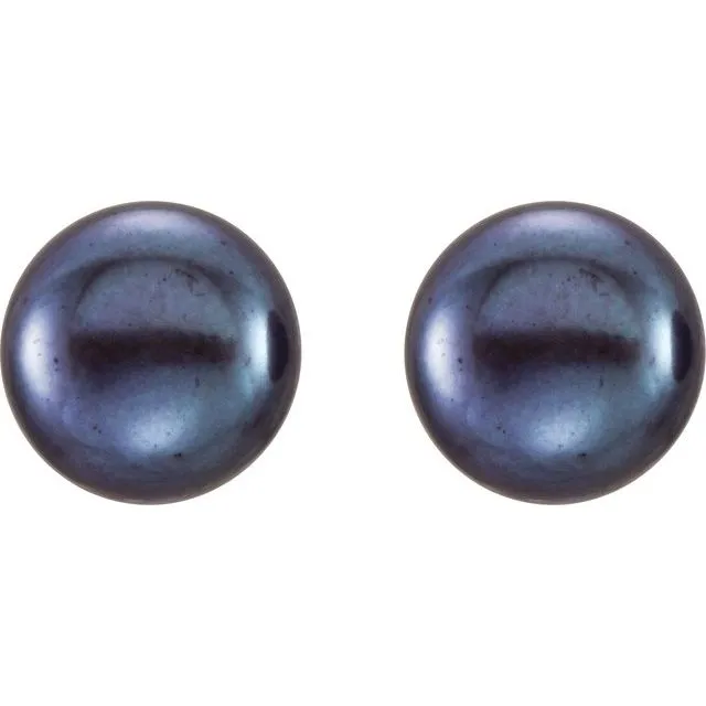 14K Yellow Gold 8-9 mm Cultured Black Freshwater Pearl Earrings
