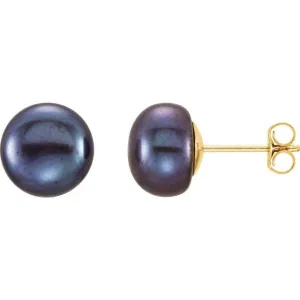 14K Yellow Gold 8-9 mm Cultured Black Freshwater Pearl Earrings