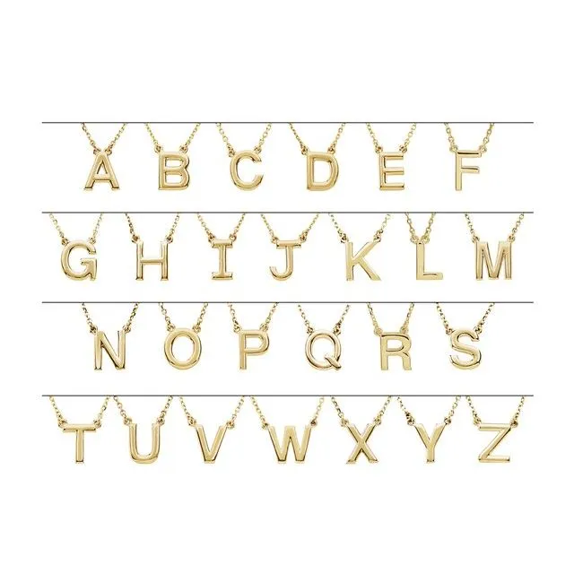 14K Yellow Gold Block Initial R 16" Necklace